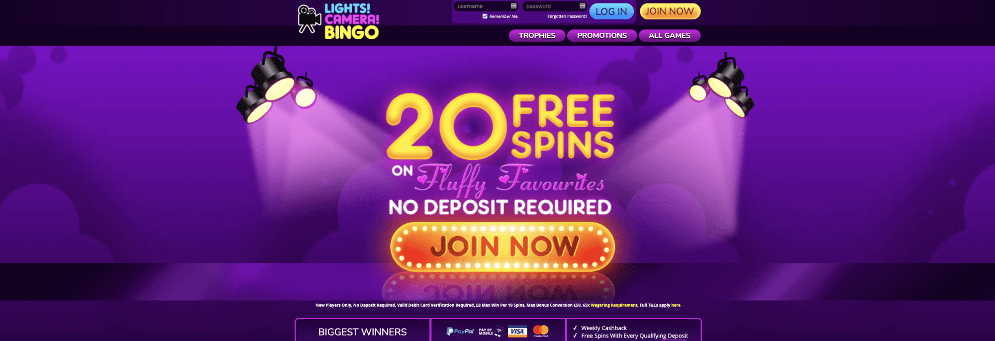 Lights Camera Bingo Claim 20 Free Spins No Deposit Here!